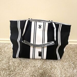 Stylish Black and White Striped VS Tote Bag